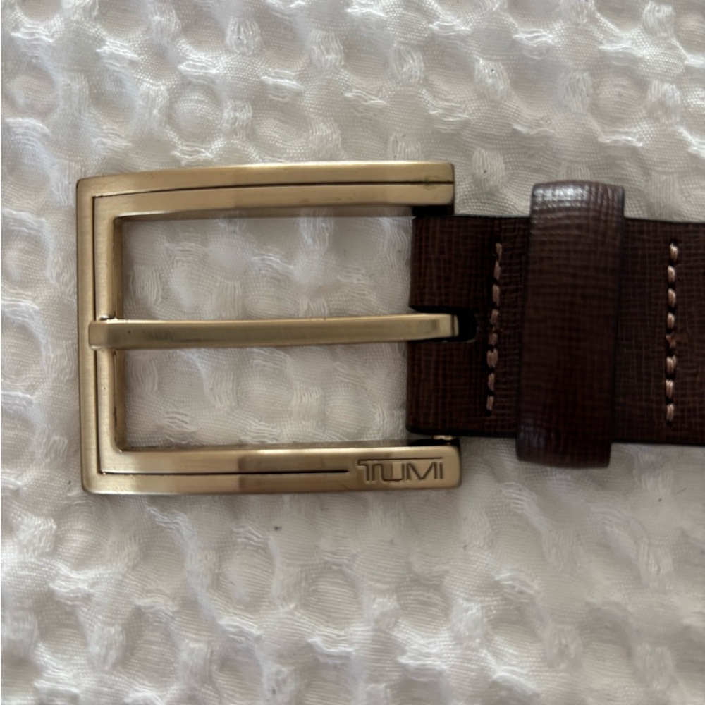 TUMI Dark Brown Belt with Gold-Tone Buckle -MEN'S
